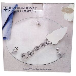 International Silver Company Bordeaux Footed Cake Stand & Server - Silver/Clear